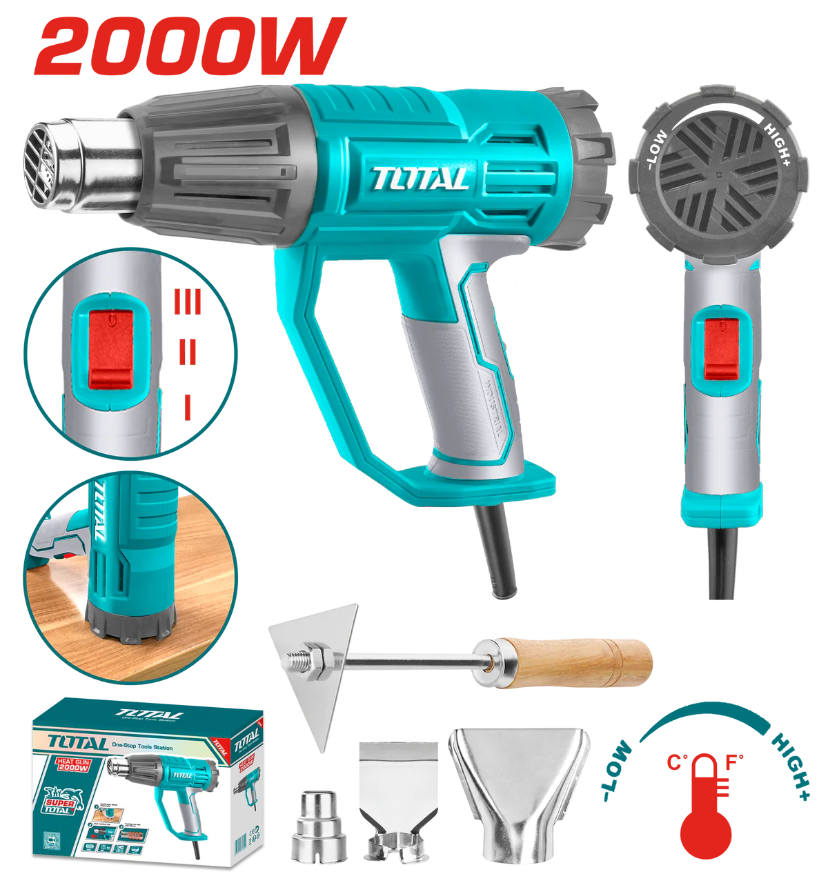 TOTAL TB20045 2000W Heat Gun - Dual Heat Settings Total